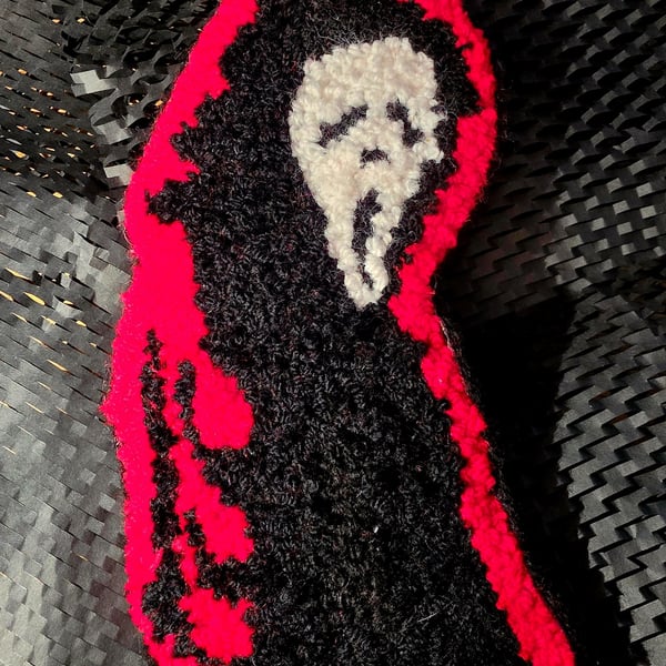 Large Ghost Face Punch Needle Desk Rug or Wall Hanging 