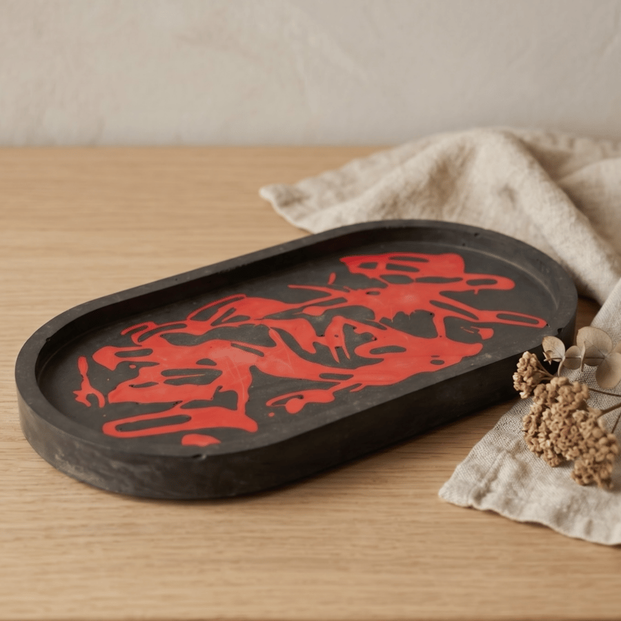 Black and Red Oval Decorative Dish - Catchall Valet Tray