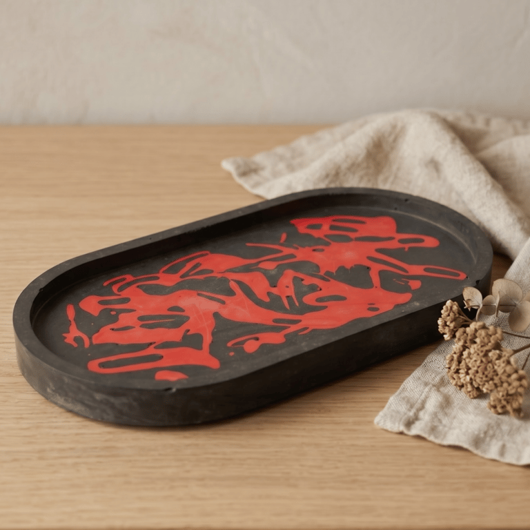 Black and Red Oval Decorative Dish - Catchall Valet Tray