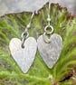 Handmade Sterling Silver 925 Hammered Heart Drop Earrings