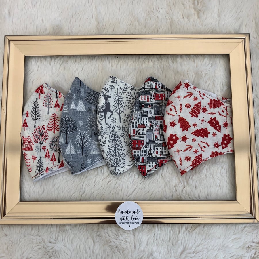 Handmade Triple Layer Christmas Face Mask.100%Cotton