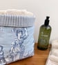 Blue Toile Fabric Storage Basket with Striped Lining - Image 2