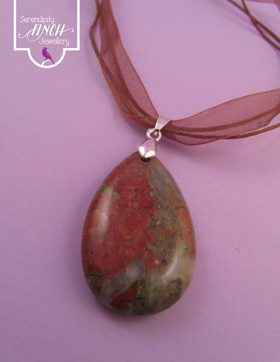 Red Brown Jasper Pendant Necklace, Red Brown Jasper Pendant