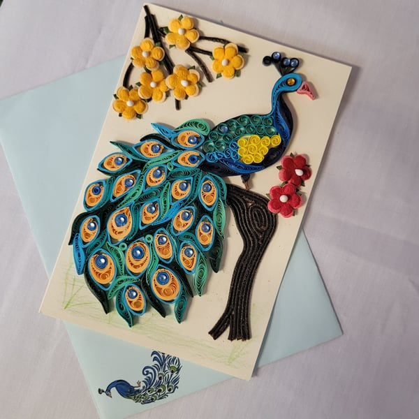 Peacock Quilled Card A6