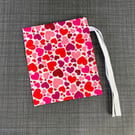Red, Pink Hearts Fabric Drawstring Gift Bag: Small Present Wrap.