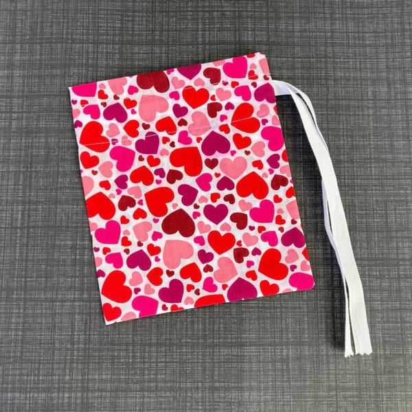 Red, Pink Hearts Fabric Drawstring Gift Bag: Small Present Wrap.