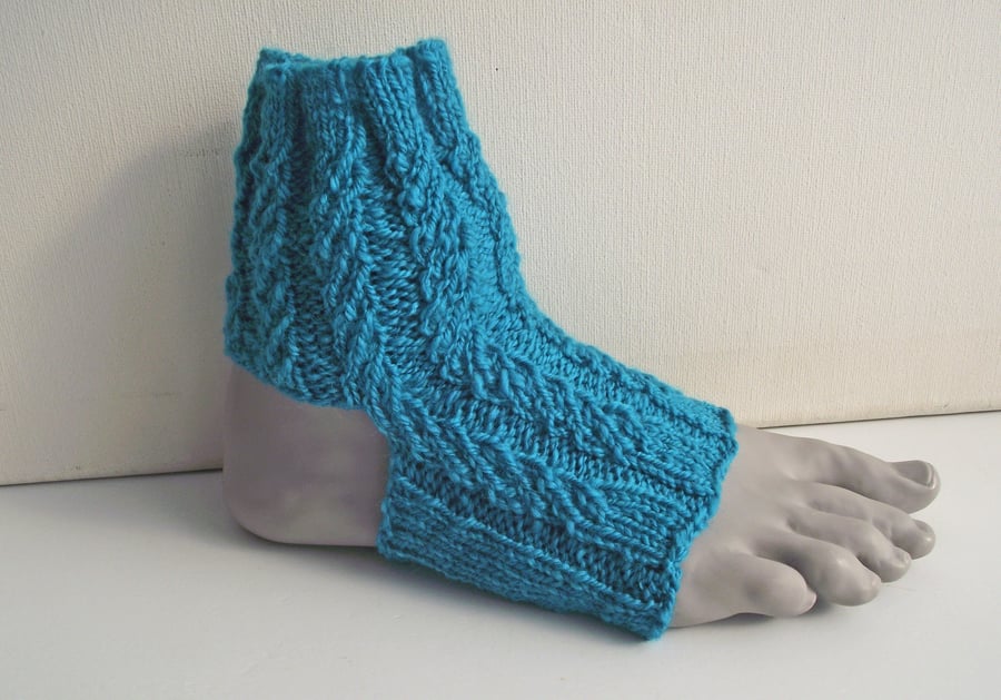 Yoga Socks or Dance, Pilates, Pedicure or Flip Flop Socks, Blue Handspun Merino