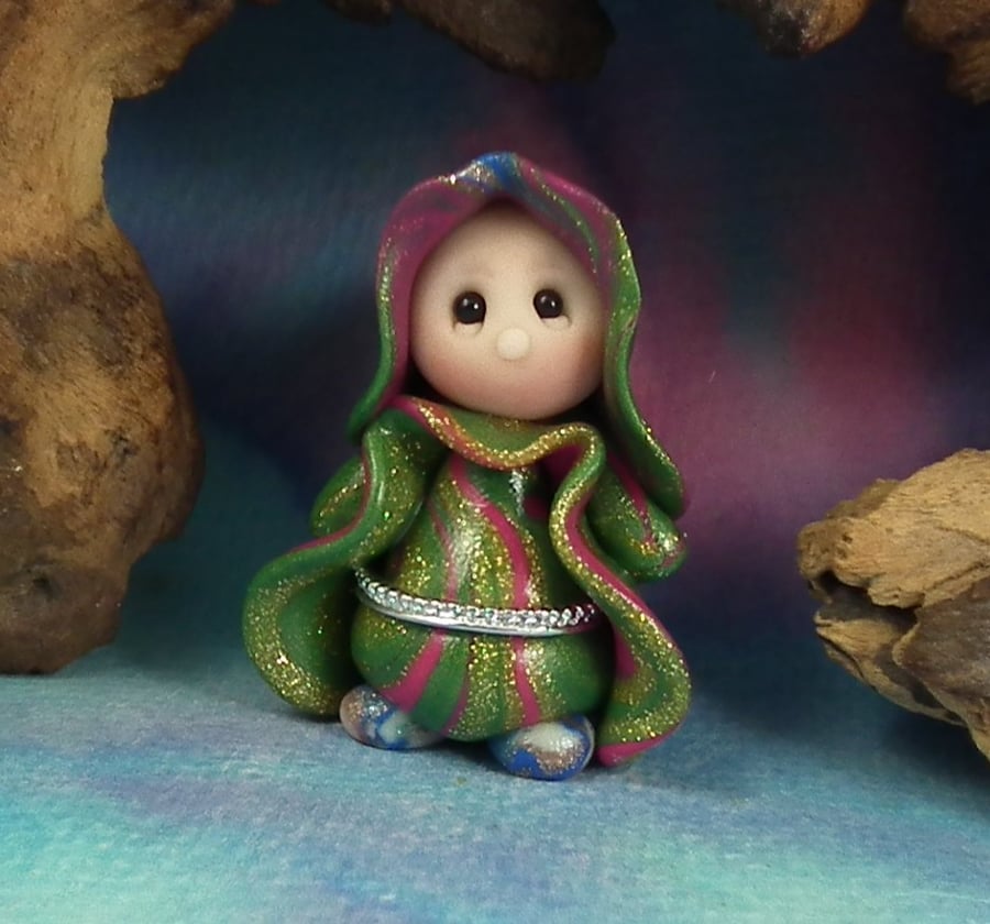 Tiny Magical Gnome 'Marlie' with silver belt OOAK by Ann Galvin
