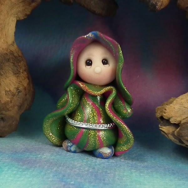 Tiny Magical Gnome 'Marlie' with silver belt OOAK Sculpt by Ann Galvin