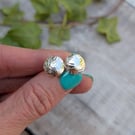 Sterling Silver Dome Disc Stud Earrings with Leaf Pattern - JBJ3037