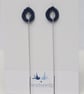 Dark Blue Teardrop Threader Earrings - Image 2