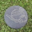 Handmade Teapot & Cup Slate Coaster - Laser Engraved Tea Lover Gift - Rustic