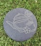 Teapot and Cup of Tea Laser Engraved Black Slate Coaster