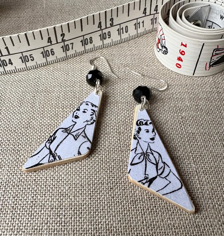 Upcycled wood earrings - dressmaking