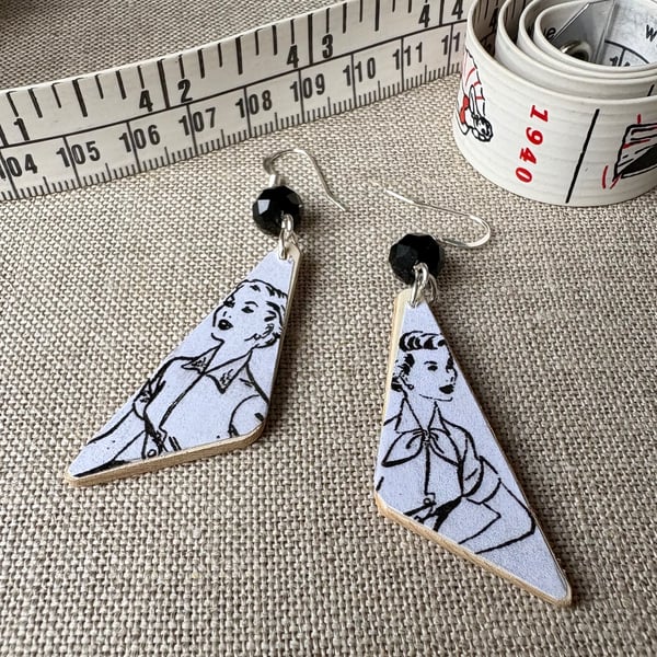 Upcycled wood earrings - dressmaking