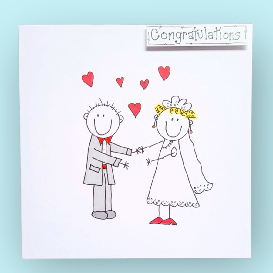  Bride and Groom Whimsical Folk card