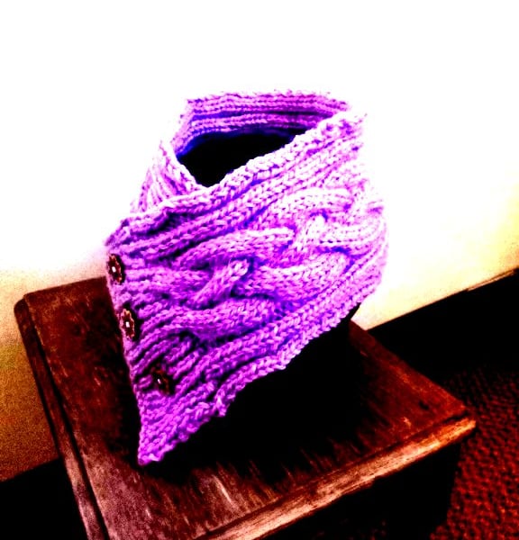 Purple Lavender Celtic Cable Wool Neck warmer, Handmade