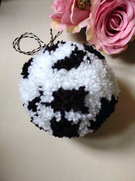 Hanging Pompom Decoration, Large Fluffy Pompom Bauble, Fibre Art.