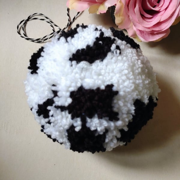 Hanging Pompom Decoration, Large Fluffy Pompom Bauble, Fibre Art.
