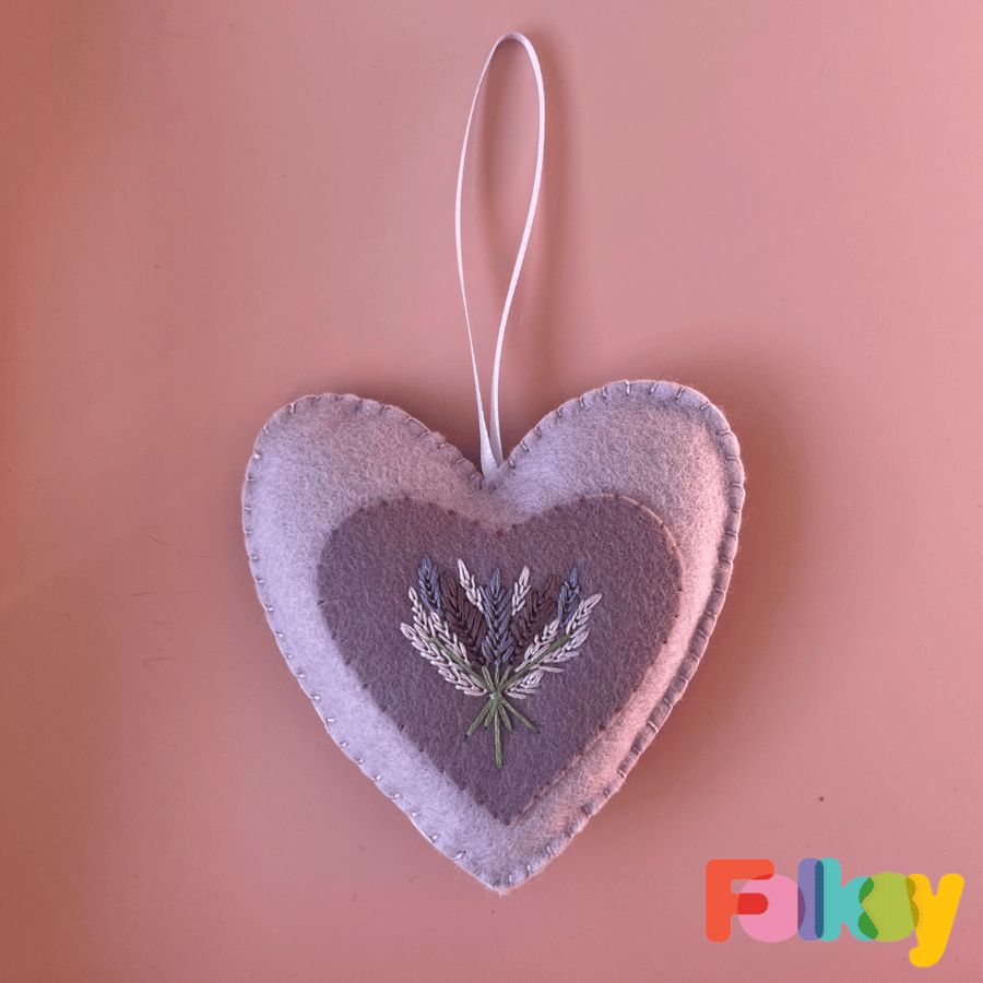 Embroidered Lavender Heart - Large