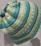 Handknit strioed Beanie Hat jacquard Greens S  - Image 3