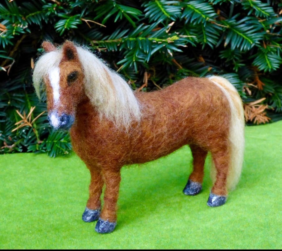 Needle Felted Chestnut Shetland Pony