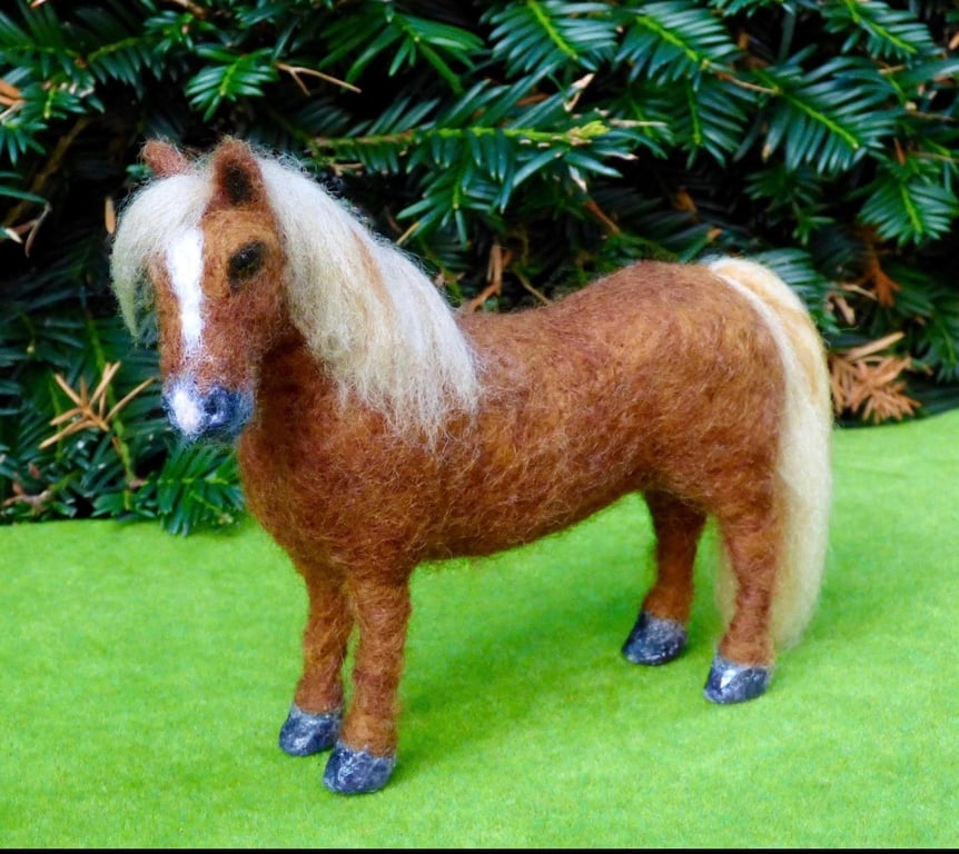 Needle Felted Chestnut Shetland Pony