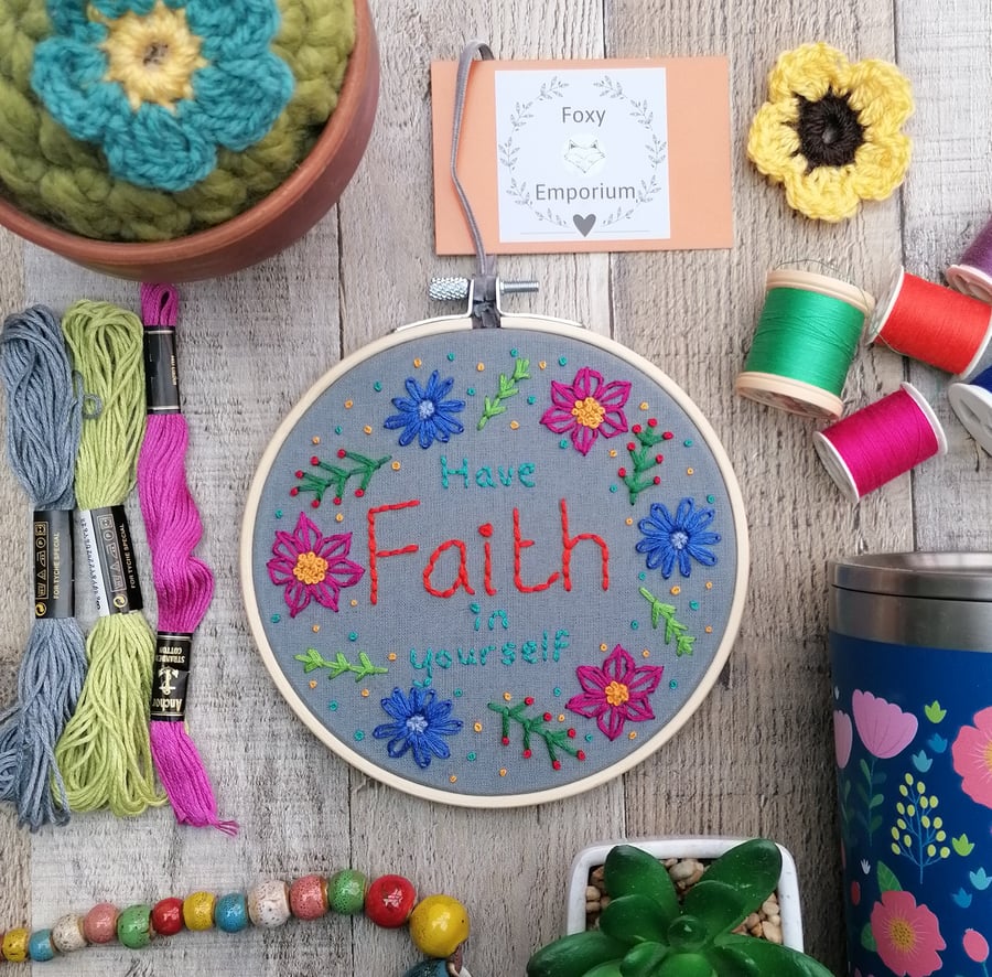 ‘Have faith in yourself’ embroidered art work