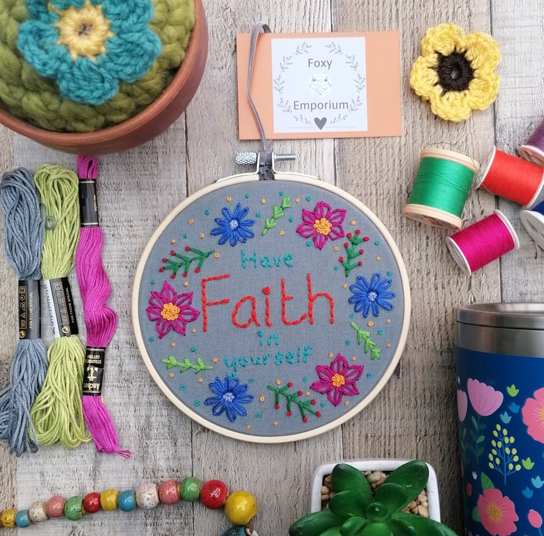 ‘Have faith in yourself’ embroidered art work