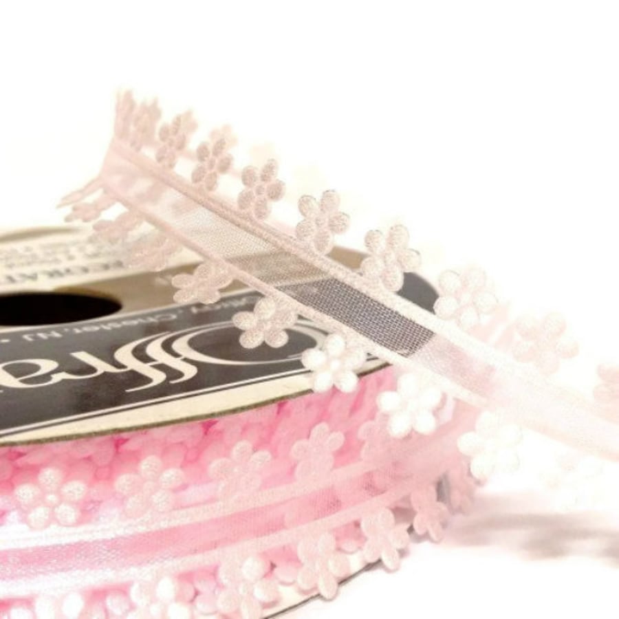 Pink Flower Organza Ribbon, 19mm Organza Ribbon