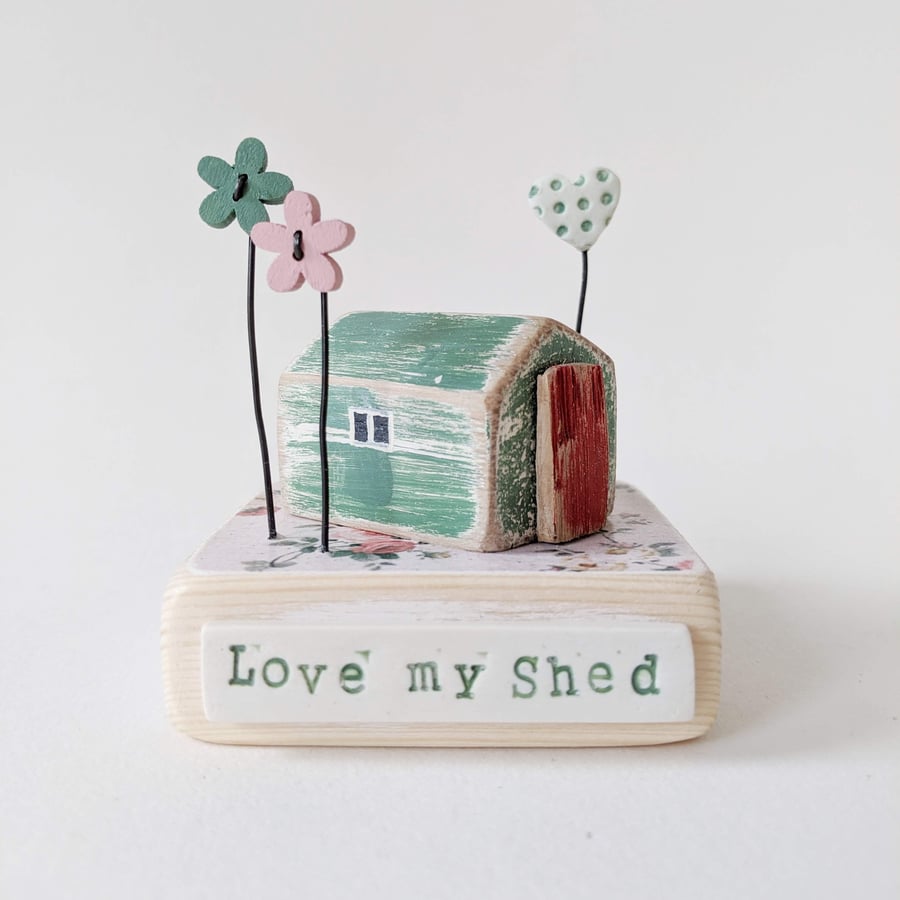 Garden Shed with Heart and Flowers 'Love my Shed'