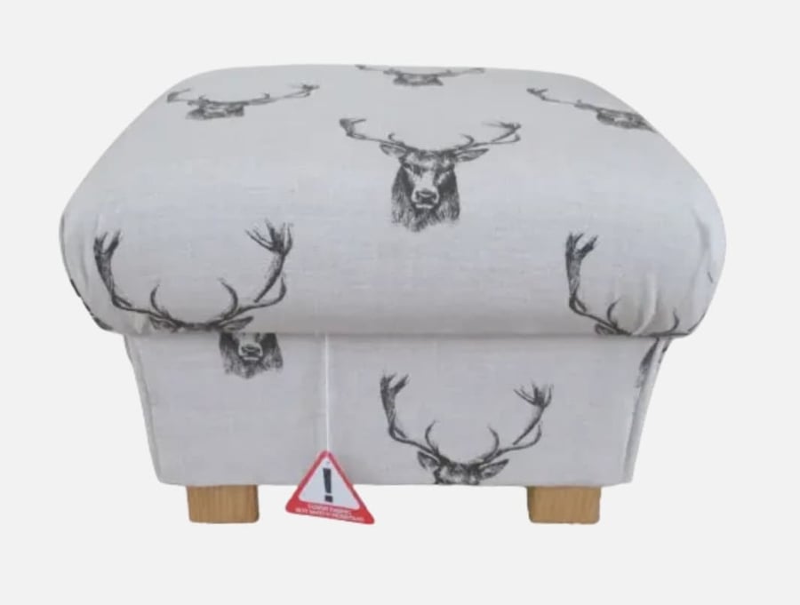 Storage Footstool Fryetts Stag Head Fabric Footstool Grey Pouffe Animals Deer 