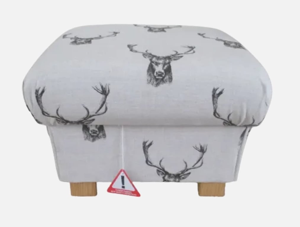 Storage Footstool Fryetts Stag Head Fabric Footstool Grey Pouffe Animals Deer 