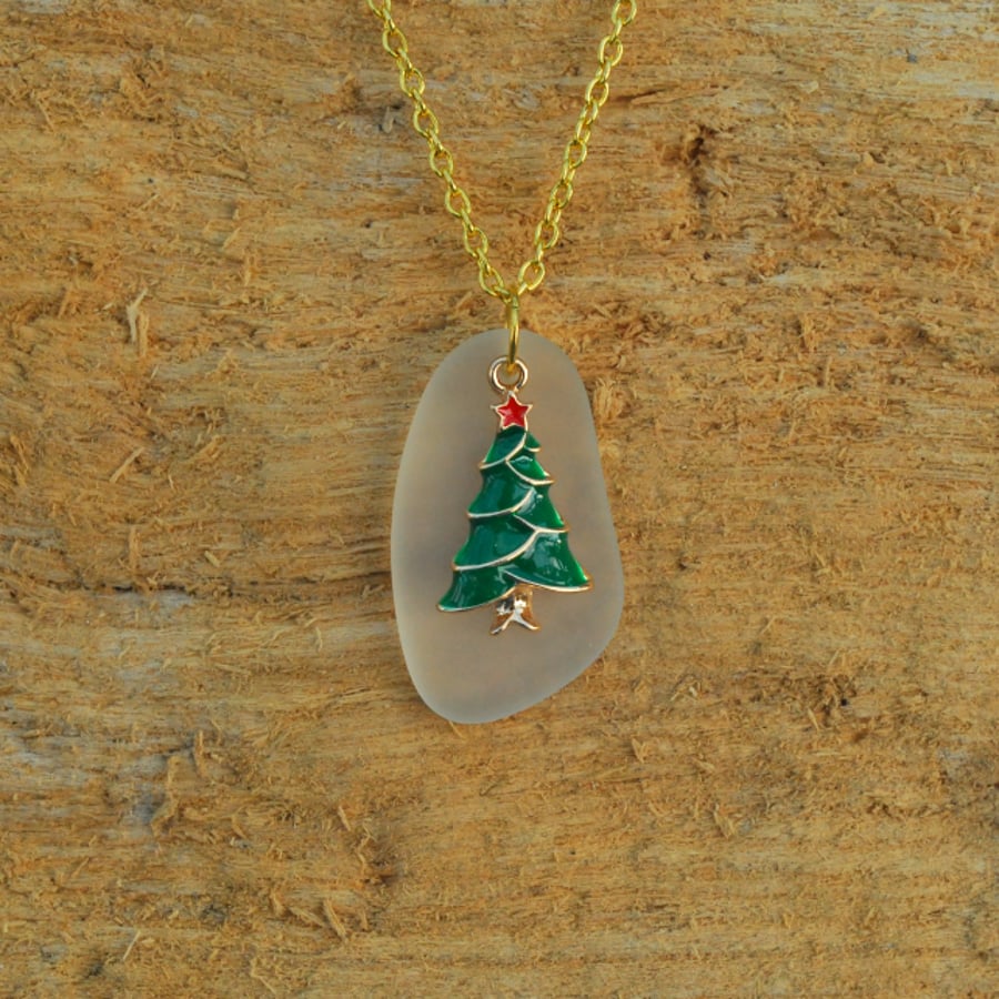 Beach glass Christmas tree pendant