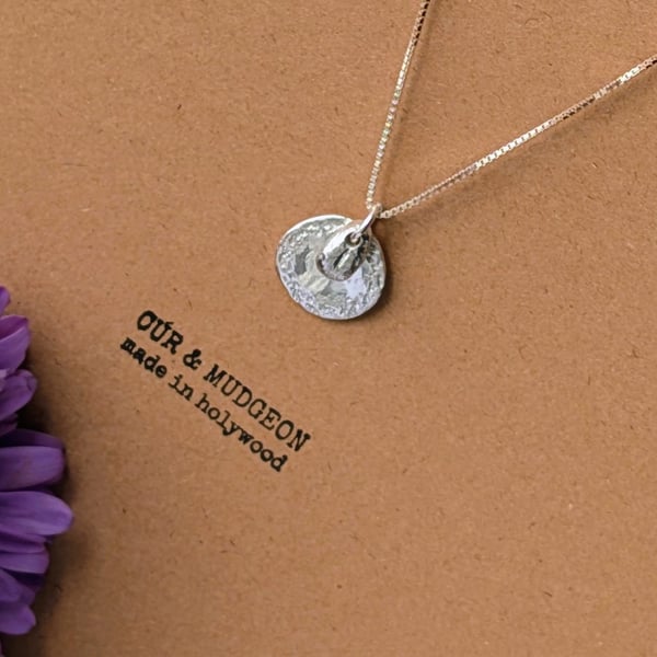 .999 Fine Silver Layered Double Disc Pendant Necklace, Textured Sea Pebble
