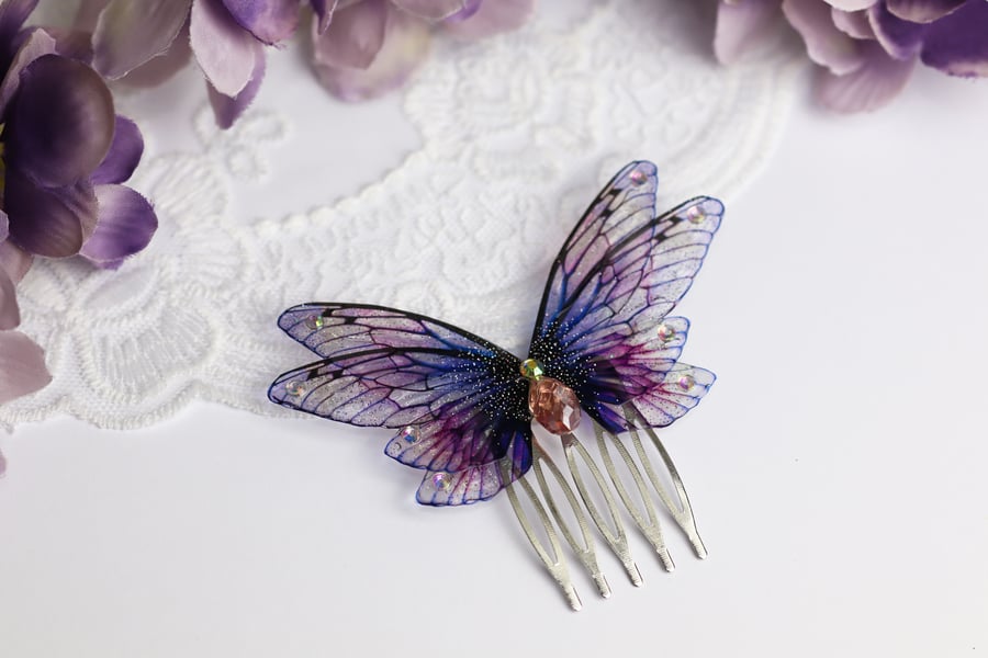 Fairy Wing Comb - Butterfly Cicada - Purple Bridal - Fairycore - Gift - Boho