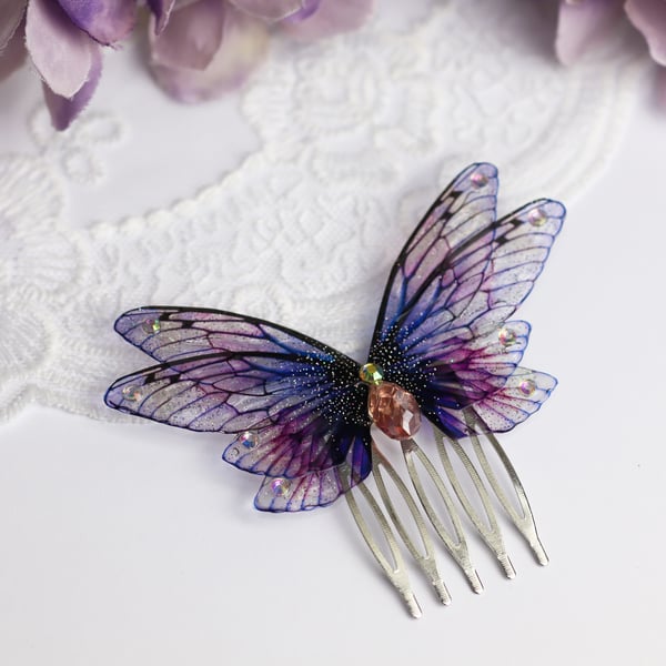 Fairy Wing Comb - Butterfly Cicada - Purple Bridal - Fairycore - Gift - Boho