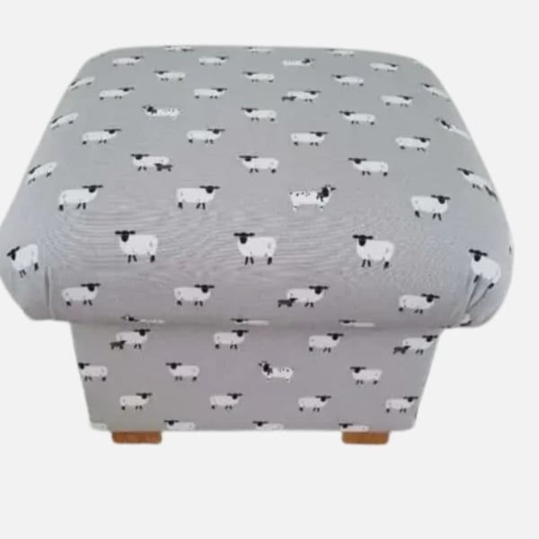 Storage Footstool Sophie Allport Sheep Fabric Grey White Lambs Farm Pouffe 