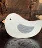 White Wooden Bird Ornament - Hand Painted Folk Art Bird