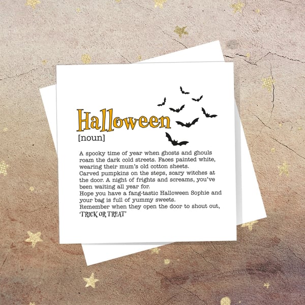 Halloween Definition Card - personalised, blank inside