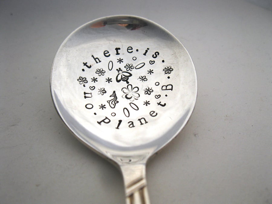 No Planet B, Hand Stamped Upcycled Vintage Spoon