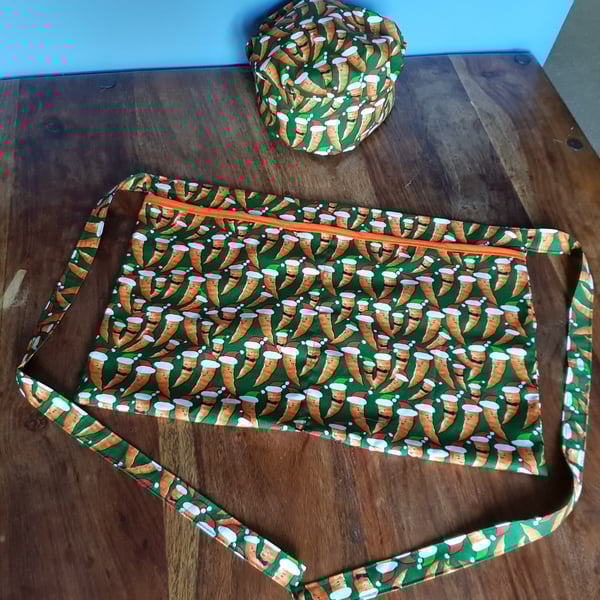 Christmas Apron, Handmade Quirky Christmas Carrot kitchen apron and Hat Christma