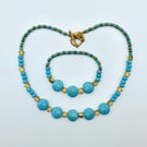 Turquoise & Gold Necklace & Bracelet Set, Gifts For Her, Summer Seconds Sale