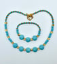 Turquoise & Gold Necklace & Bracelet Set, Gifts For Her, Summer Seconds Sale