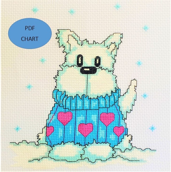 Winter Woof Cross Stitch Pattern: Scottie Westie Dog in Jumper (PDF Download)