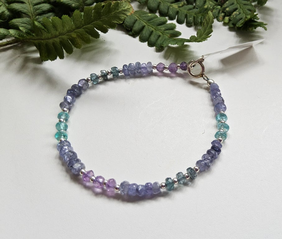Tanzanite, Amethyst , Apatite & Kyanite Sterling Silver Bracelet (SMALL)