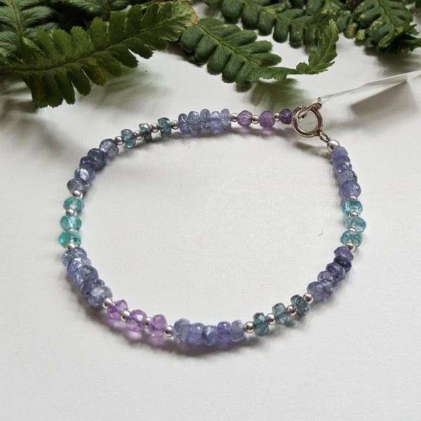 Tanzanite, Amethyst , Apatite & Kyanite Sterling Silver Bracelet (SMALL)
