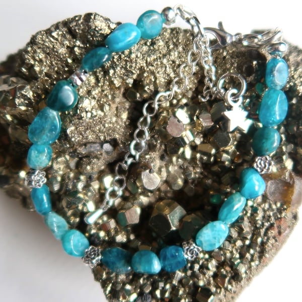 Natural Apatite Gemstone Bracelet. Helps with stress and anxiety.