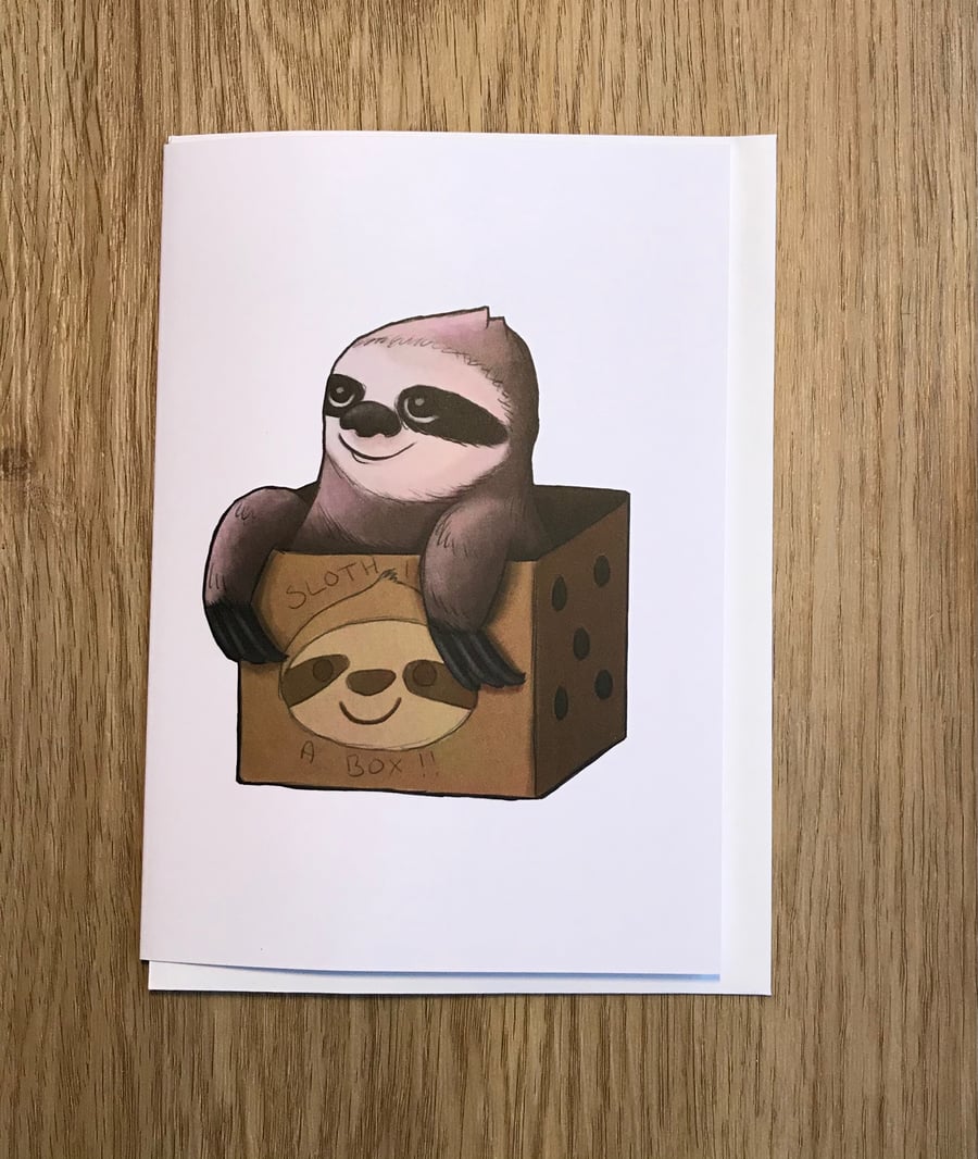 Sloth in a box blank greeting card