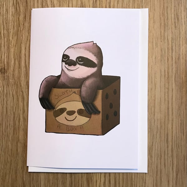 Sloth in a box blank greeting card